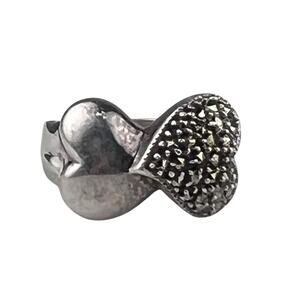 Judith Jack 2 Hearts Sterling Silver Ring Marcasite Size 6